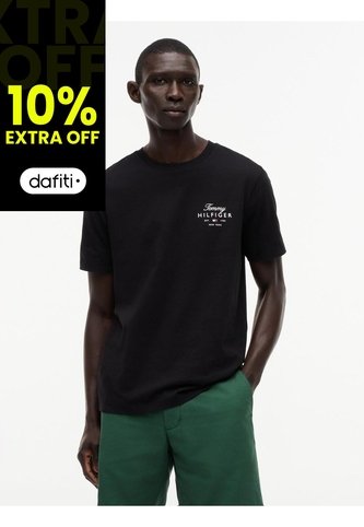 Camiseta Negra De Cuello Redondo De Punto Con Logo Tommy Hilfiger Tommy Hilfiger