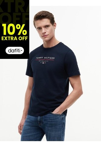 Camiseta Azul De Cuello Redondo Con Corte Regular Tommy Hilfiger Tommy Hilfiger