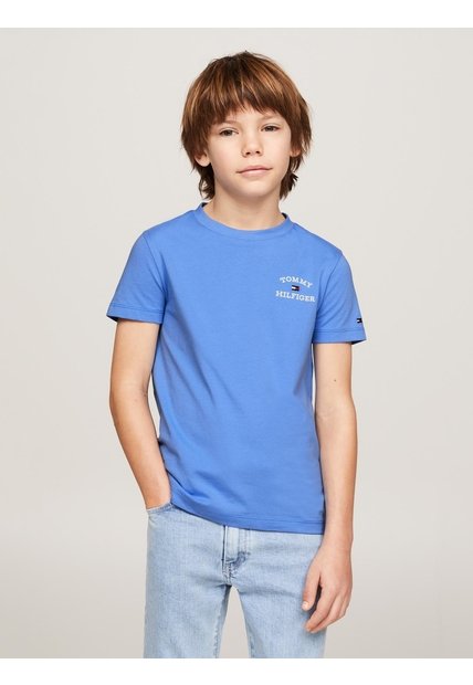Camiseta Azul De Cuello Redondo Con Logo Tommy Hilfiger