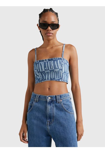 Crop Top Vaquero Con Motivo De Letras Mujer Azul Tommy Jeans