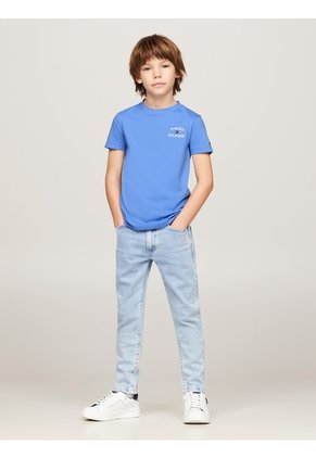 Camiseta Azul De Cuello Redondo Con Logo Tommy Hilfiger