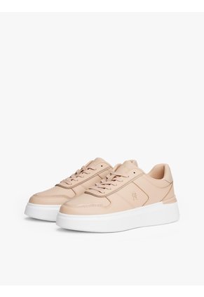 Tenis Beige De Cuero Y Charol Con Plataforma Tommy Hilfiger