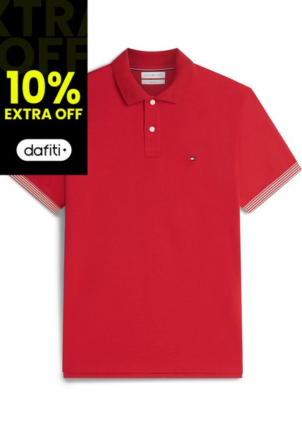 Polo Rojo De Corte Regular Con Tejido Jacquard Tommy Hilfiger