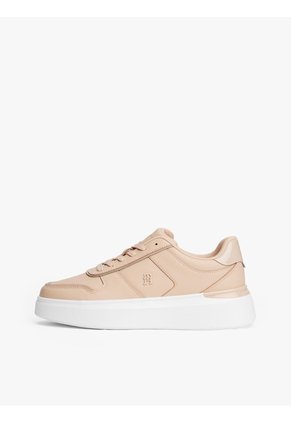 Tenis Beige De Cuero Y Charol Con Plataforma Tommy Hilfiger