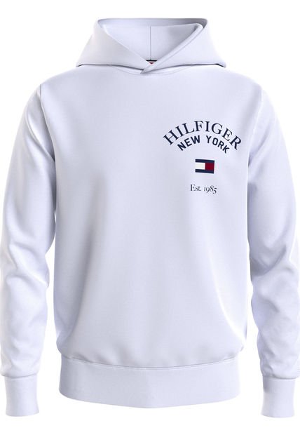 Buzo Blanco Universitario Con Gorro Y Logo Tommy Hilfiger