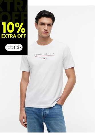 Camiseta Blanca De Cuello Redondo Con Corte Regular Tommy Hilfiger Tommy Hilfiger
