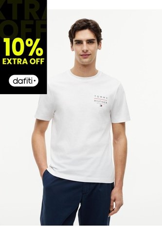 Camiseta Blanca De Cuello Redondo Con Logo Estampado Gráfico Tommy Hilfiger Tommy Hilfiger