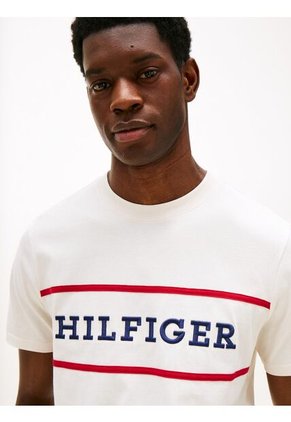 Camiseta Blanca Americana Colorblock Con Logo Tommy Hilfiger