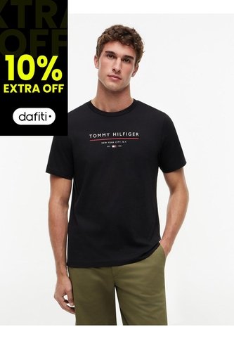 Camiseta Negra De Cuello Redondo Con Corte Regular Tommy Hilfiger Tommy Hilfiger