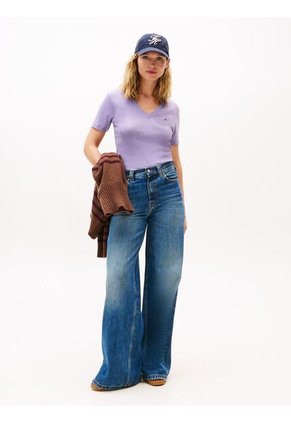 Camiseta Morado Slim Con Cuello En V Tommy Hilfiger