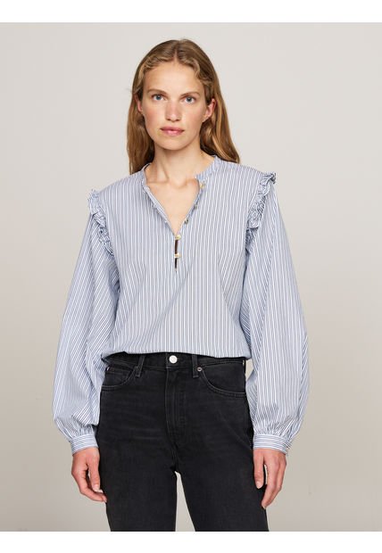 Blusa Celeste De Corte Amplio Con Volantes Tommy Hilfiger