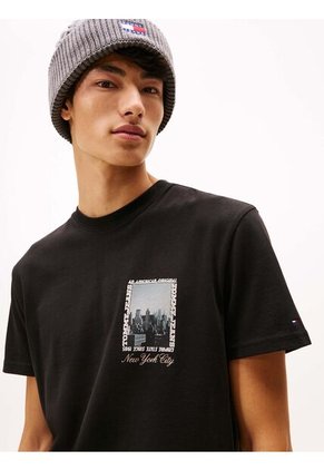 Camiseta Negra De Punto Con Foto Estampada Tommy Jeans