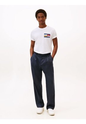 Camiseta Blanca De Cuello Redondo Con Logo Tommy Hilfiger