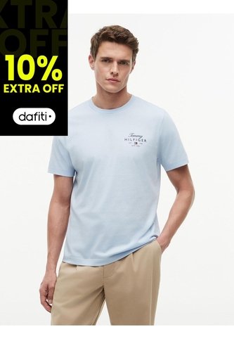 Camiseta Celeste De Cuello Redondo De Punto Con Logo Tommy Hilfiger Tommy Hilfiger
