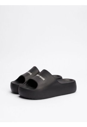 Sandalias Negro Con Plataforma Gruesa Y Logo Tommy Hilfiger