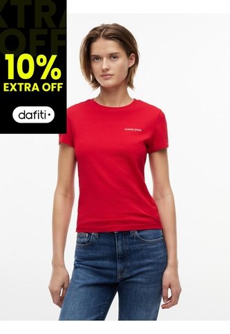 Camiseta Roja Slim De Punto Con Logo Tommy Jeans Tommy Hilfiger