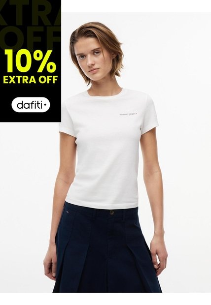 Camiseta Blanca Slim De Punto Con Logo Tommy Jeans