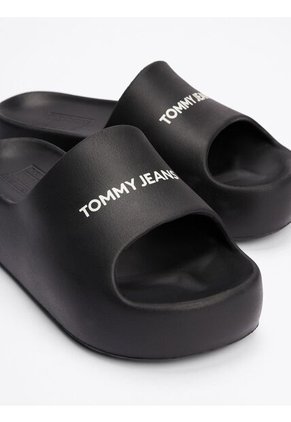 Sandalias Negro Con Plataforma Gruesa Y Logo Tommy Hilfiger