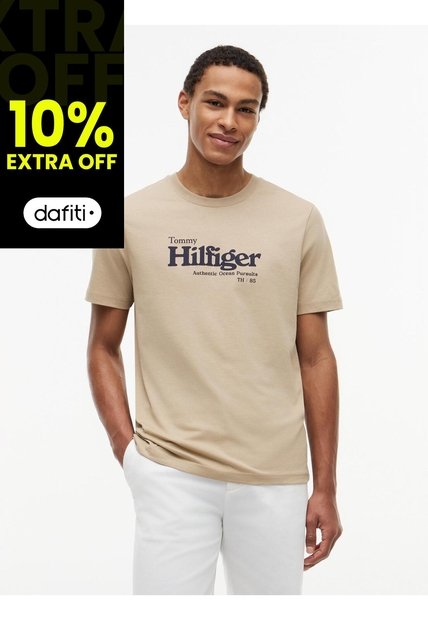 Camiseta Khaki De Punto Con Logo Gráfico Tommy Hilfiger
