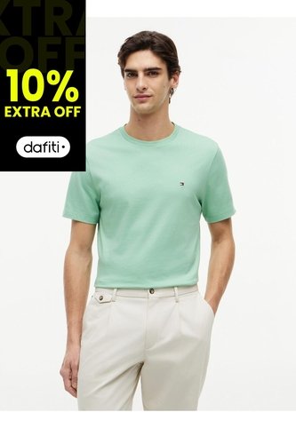 Camiseta Verde De Cuello Redondo Con Logo Bordado Tommy Hilfiger Tommy Hilfiger