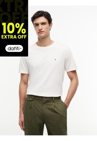 Camiseta Blanca De Cuello Redondo Con Logo Bordado Tommy Hilfiger Tommy Hilfiger