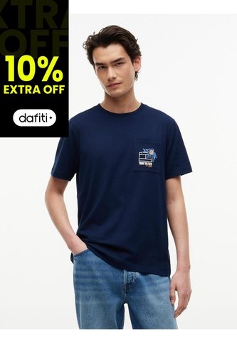Camiseta Azul Con Logo Gráfico Floral Estampado En El Pecho Tommy Hilfiger Tommy Hilfiger