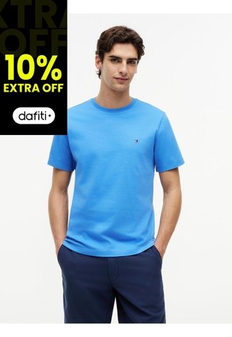 Camiseta Azul De Cuello Redondo Con Logo Bordado Tommy Hilfiger Tommy Hilfiger