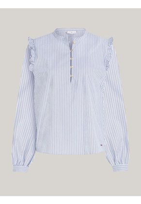 Blusa Celeste De Corte Amplio Con Volantes Tommy Hilfiger