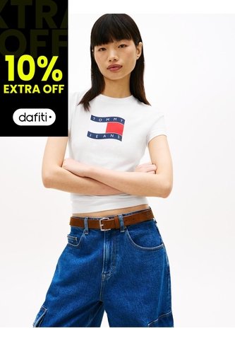 Camiseta Blanca De Punto Slim Con Logo Ondulante Tommy Jeans Tommy Hilfiger