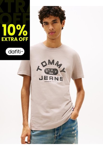 Camiseta Gris De Punto Con Cuello Redondo Tommy Jeans