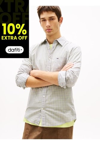 Camisa Gris De Popelín Con Diseño De Cuadros Tommy Jeans Tommy Hilfiger
