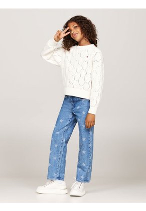 Saco Blanco Niña Tejido Amplio De Punto Calado Tommy Hilfiger