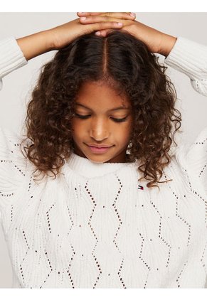 Saco Blanco Niña Tejido Amplio De Punto Calado Tommy Hilfiger