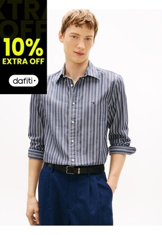 Camisa Azul Regular Con Rayas Texturizadas Tommy Hilfiger Tommy Hilfiger