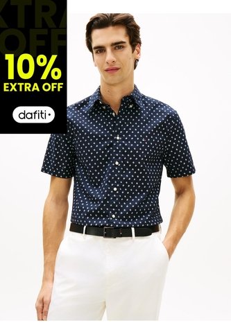 Camisa Azul Flex Poplin De Corte Regular Con Estampado De Puntos Tommy Hilfiger Tommy Hilfiger