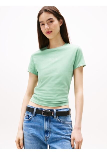 Camiseta Verde Claro De Punto Con Logo Y Corte Slim Tommy Jeans