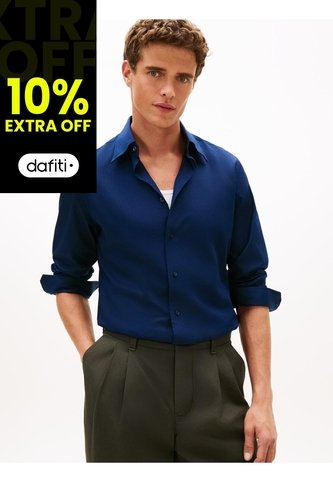 Camisa Azul Twill De Corte Regular Con Cuello Flexible Tommy Hilfiger Tommy Hilfiger