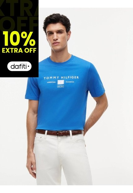 Camiseta Azul De Punto Con Logo Tommy Hilfiger