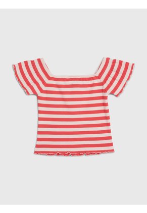 Camiseta Rosada A Rayas Con Escote Hombros Descubiertos Tommy Hilfiger