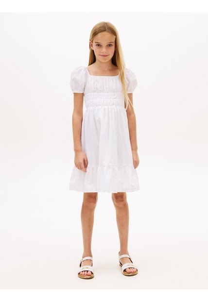 Vestido Blanco Para Niña De Manga Corta Farol Tommy Hilfiger