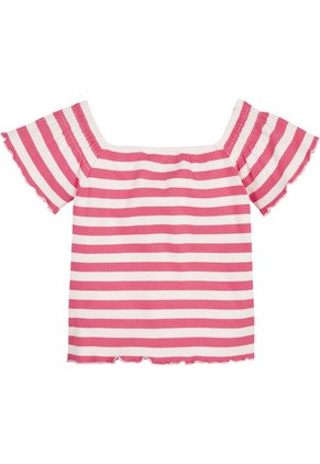 Camiseta Rosada A Rayas Con Escote Hombros Descubiertos Tommy Hilfiger