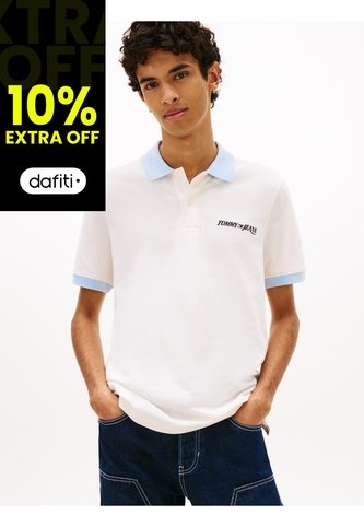 Polo Blanco De Piqué Regular Con Logo Bordado Tommy Jeans Tommy Hilfiger