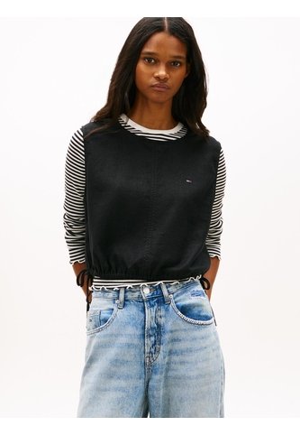Blusa Negra Sin Mangas Con Lazada En Mezcla De Lino Tommy Jeans Tommy Hilfiger