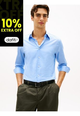 Camisa Azul Twill De Corte Regular Con Cuello Flexible Tommy Hilfiger Tommy Hilfiger
