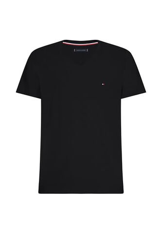 Camiseta Negra Slim Fit Cuello En V Esencial Algodón Tommy Hilfiger