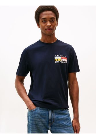 Camiseta Azul De Cuello Redondo Con Logo Tommy Hilfiger Tommy Hilfiger