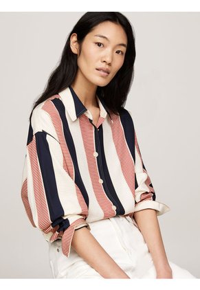 Camisa Multicolor Oversize Con Logo Metálico Tommy Hilfiger