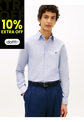 Camisa Celeste Heritage Regular Con Logo Tommy Hilfiger Tommy Hilfiger