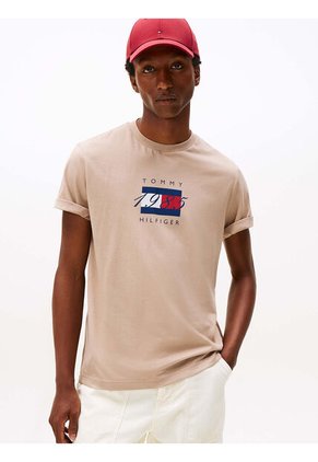 Camiseta Beige De Punto Con Logo Gráfico Tommy Hilfiger