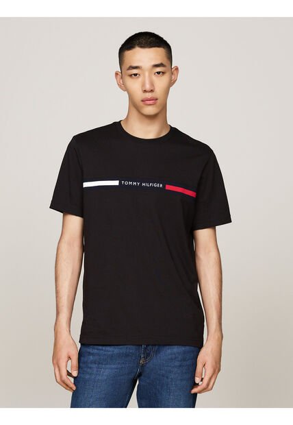 Camiseta Negra De Cuello Redondo Con Logo Tommy Hilfiger